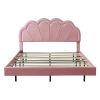 Queen Upholstered Smart LED Bed Frame with Elegant Flowers Headboard,Floating Velvet Platform LED Bed with Wooden Slats Support