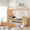 Twin Size House Bed Wood Bed with Twin Size Trundle