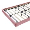 Queen Upholstered Smart LED Bed Frame with Elegant Flowers Headboard,Floating Velvet Platform LED Bed with Wooden Slats Support
