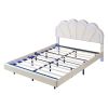 Queen Upholstered Smart LED Bed Frame with Elegant Flowers Headboard,Floating Velvet Platform LED Bed with Wooden Slats Support