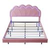 Queen Upholstered Smart LED Bed Frame with Elegant Flowers Headboard,Floating Velvet Platform LED Bed with Wooden Slats Support