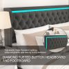 King Platform Bed Frame With High headboard, Velvet Upholstered Bed with Deep Tufted Buttons, Adjustable Colorful LED Light Decorative Headboard, Wide