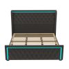King Platform Bed Frame With High headboard, Velvet Upholstered Bed with Deep Tufted Buttons, Adjustable Colorful LED Light Decorative Headboard, Wide