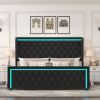 King Platform Bed Frame With High headboard, Velvet Upholstered Bed with Deep Tufted Buttons, Adjustable Colorful LED Light Decorative Headboard, Wide