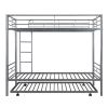 Twin-Over-Twin Metal Bunk Bed With Trundle,Can be Divided into two beds,No Box Spring needed