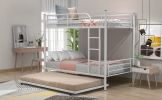 Twin-Over-Twin Metal Bunk Bed With Trundle,Can be Divided into two beds,No Box Spring needed