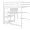 Full Size Wooden Loft Bed with Shelves, Desk and Writing Board