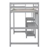 Twin Size Wooden Loft Bed with Shelves, Desk and Writing Board