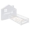 Twin Size House Bed with Window and Bedside Drawers, Platform Bed with Shelves and a set of Sockets and USB Port