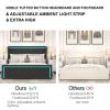 King Platform Bed Frame With High headboard, Velvet Upholstered Bed with Deep Tufted Buttons, Adjustable Colorful LED Light Decorative Headboard, Wide