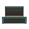 King Platform Bed Frame With High headboard, Velvet Upholstered Bed with Deep Tufted Buttons, Adjustable Colorful LED Light Decorative Headboard, Wide