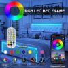 King Platform Bed Frame With High headboard, Velvet Upholstered Bed with Deep Tufted Buttons, Adjustable Colorful LED Light Decorative Headboard, Wide
