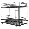 Twin-Over-Twin Metal Bunk Bed With Trundle,Can be Divided into two beds,No Box Spring needed