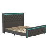 King Platform Bed Frame With High headboard, Velvet Upholstered Bed with Deep Tufted Buttons, Adjustable Colorful LED Light Decorative Headboard, Wide
