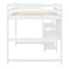 Full Size Wooden Loft Bed with Shelves, Desk and Writing Board