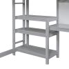 Twin Size Wooden Loft Bed with Shelves, Desk and Writing Board