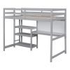 Twin Size Wooden Loft Bed with Shelves, Desk and Writing Board