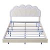 Queen Upholstered Smart LED Bed Frame with Elegant Flowers Headboard,Floating Velvet Platform LED Bed with Wooden Slats Support