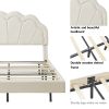 Queen Upholstered Smart LED Bed Frame with Elegant Flowers Headboard,Floating Velvet Platform LED Bed with Wooden Slats Support
