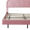 Queen Upholstered Smart LED Bed Frame with Elegant Flowers Headboard,Floating Velvet Platform LED Bed with Wooden Slats Support