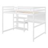 Full Size Wooden Loft Bed with Shelves, Desk and Writing Board