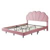 Queen Upholstered Smart LED Bed Frame with Elegant Flowers Headboard,Floating Velvet Platform LED Bed with Wooden Slats Support