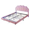Queen Upholstered Smart LED Bed Frame with Elegant Flowers Headboard,Floating Velvet Platform LED Bed with Wooden Slats Support
