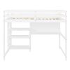 Full Size Wooden Loft Bed with Shelves, Desk and Writing Board